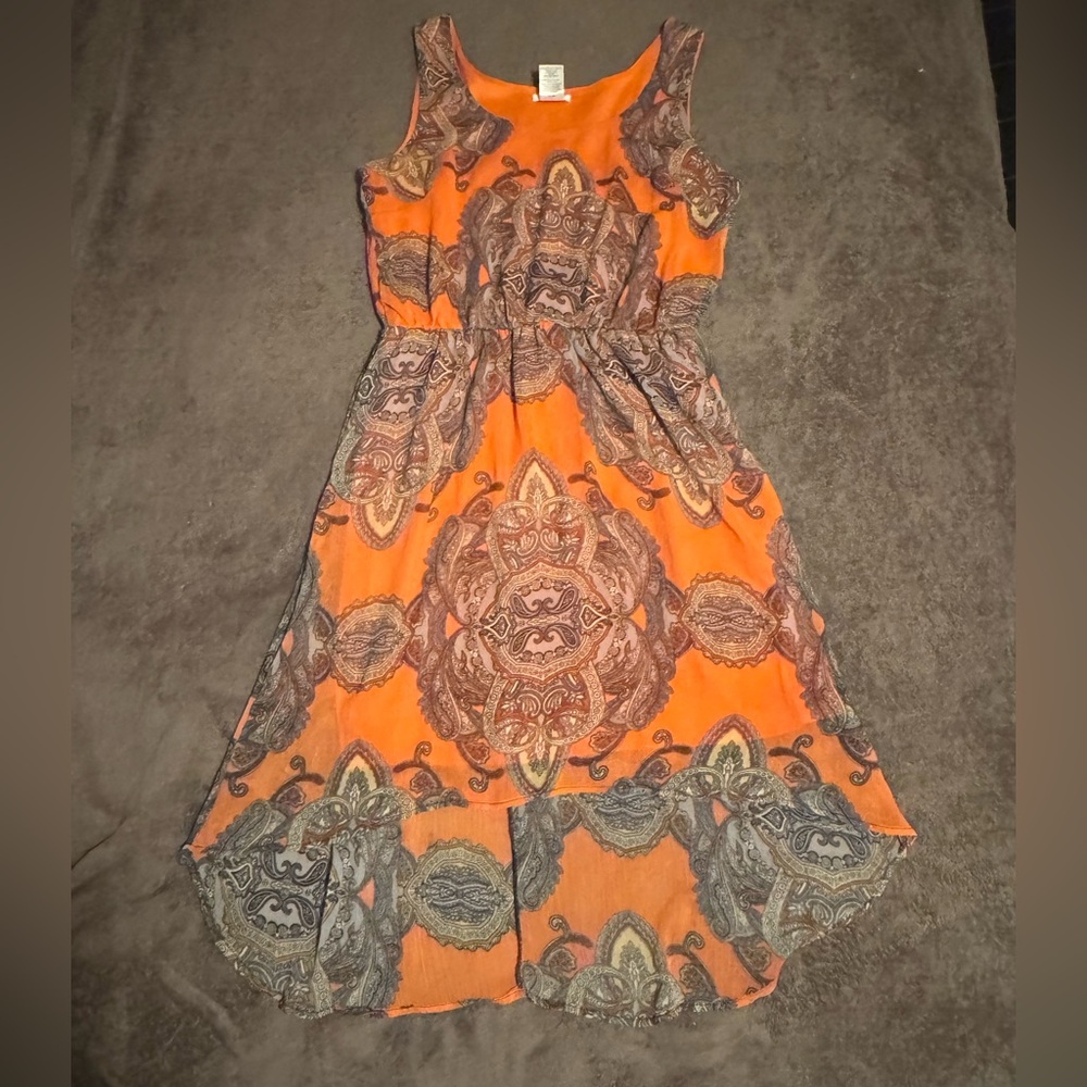 Halo Orange Sundress Sleeveless Scoop Neck